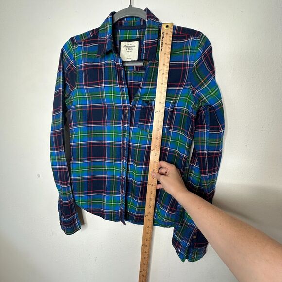 Abercrombie & Fitch Blue Green Red Plaid Button Down Long Sleeve Shirt S - Picture 12 of 13